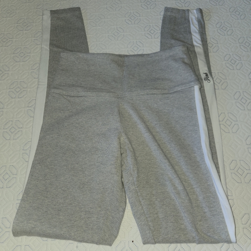 VS PINK Gray with White Stripe Leggings, S Long (waist=12")